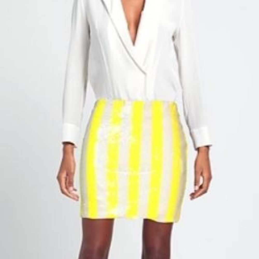 Vicolo Yellow and White Sequin Mini Skirt NWT Large